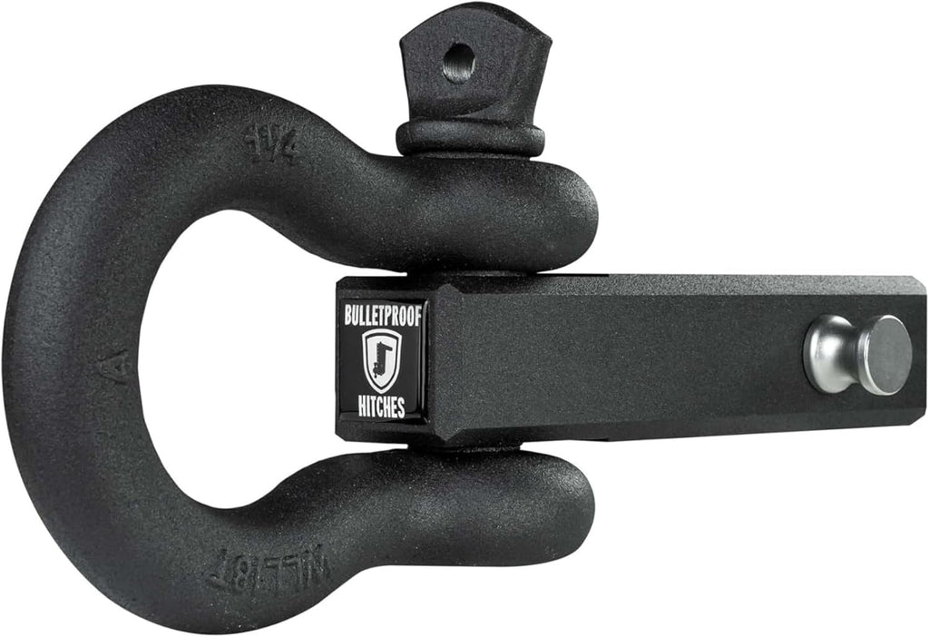 BulletProof Hitches - 2.5" Shackle Hitch Receiver with 36,000 lb. Rating and D-Ring/Clevis - Tow Hitch Shackle for 2.5" Receivers - Extreme Duty, Solid Steel, Black Powder Coat