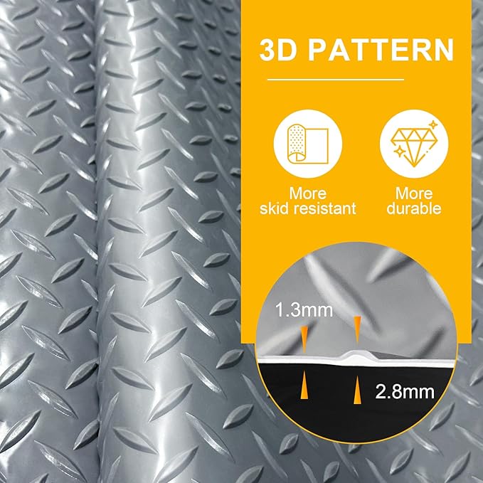 8x20 FT Garage Floor Mat, 2.8mm Thickened Flooring Roll Diamond Plate PVC - Image 3