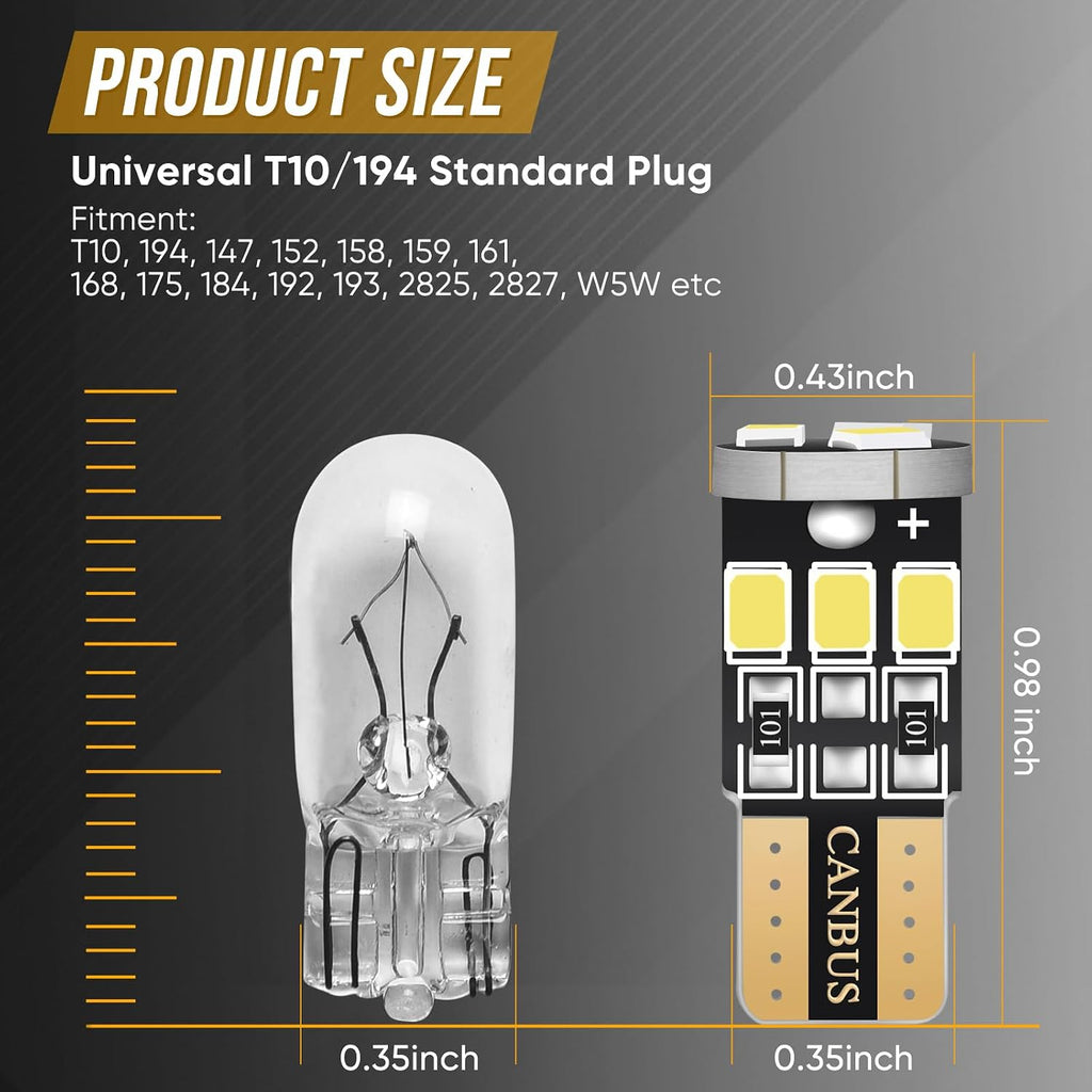 Audak 194 LED Bulb T10 W5W 2825 158 192 168 Canbus 9SMD 2835 Chipset 6000K White Non-polarity for Car Interior Dome Map Door Courtesy License Plate Trunk Lights (Pack of 10)