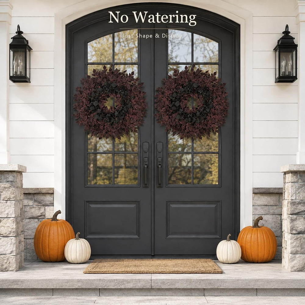 Agusbagli 28’’ Halloween Wreath for Front Door, Burgundy Fall Wreath