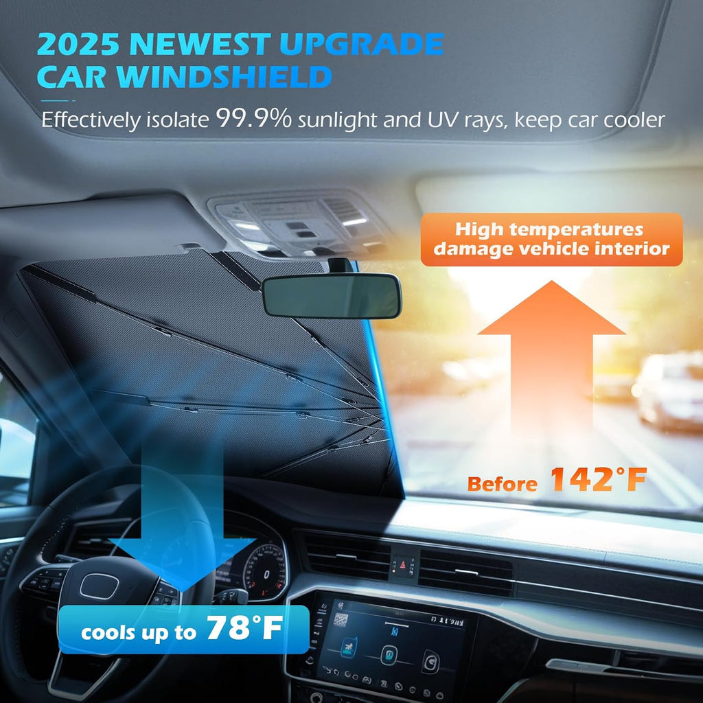 [2026 Upgrade] FLORICH Windshield Sunshade Umbrella Foldable Car Windshield Sun Shade Cover, [Nano-Ice-Crystal Coatings] Protect Interior from from UV Keep Car Cooler Medium(57" L x 32" W)
