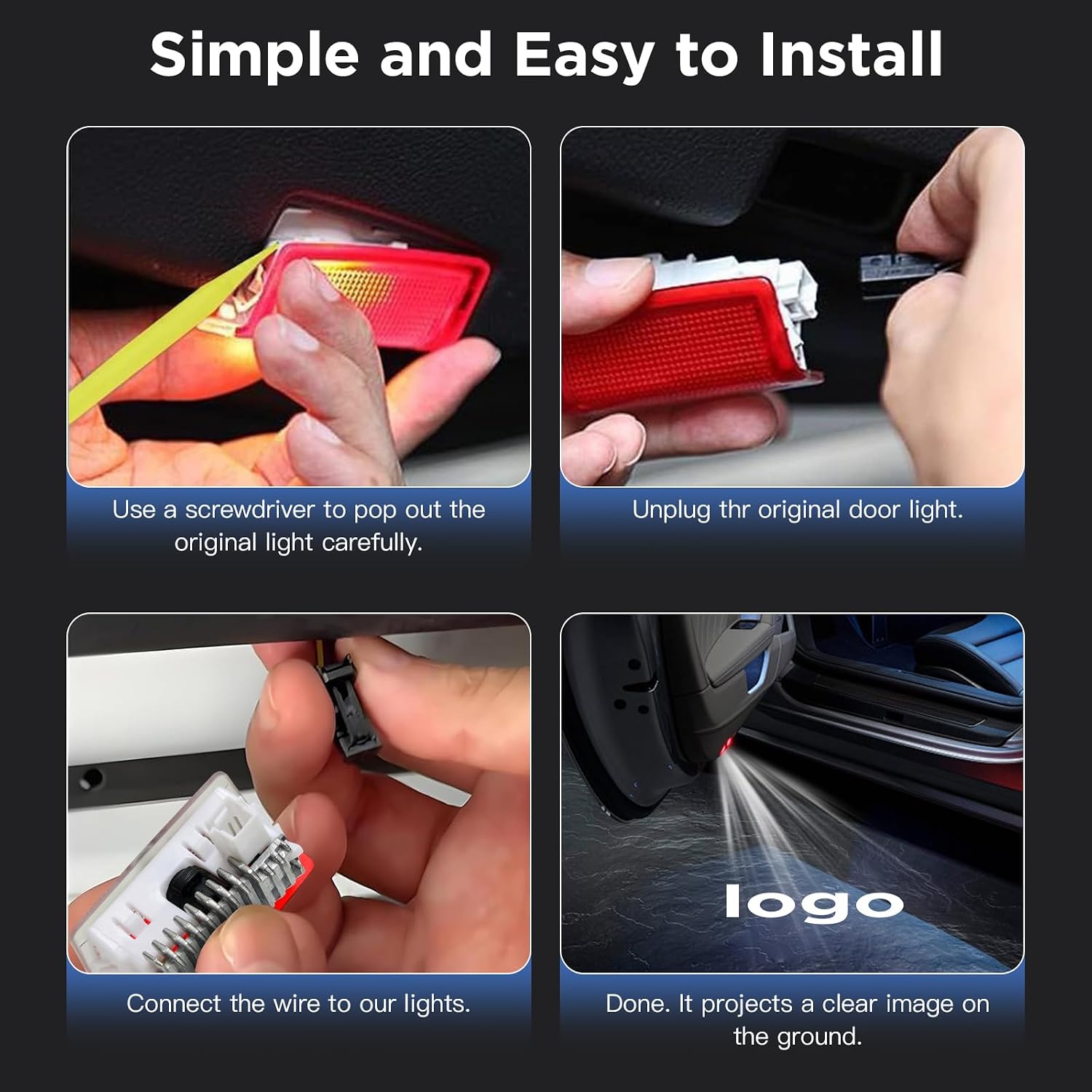 Car Door Lights Logo Projector - 4K HD Puddle Lights for A/B/C/E/S/CLA/CLS/GLA/GLB/GLC/GLE/GLS/G/SL-Class/AMG GT 4-Door/V-Class/Metris Series (4 Pack)