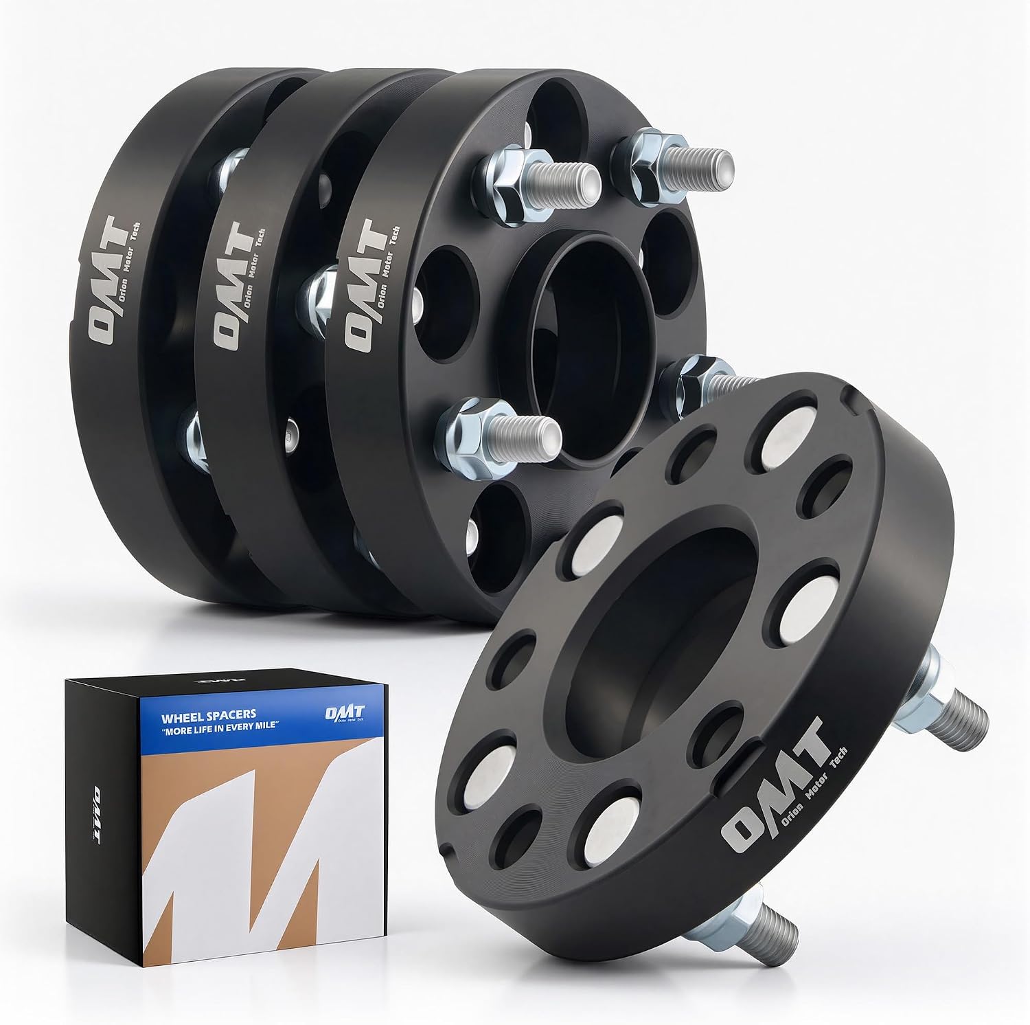 Orion Motor Tech 5x4.5 Hub Centric Wheel Spacers, 1" Black Wheel Spacers with M12x1.5 Studs Compatible with Honda Accord Honda Civic Honda CRV Acura RSX Acura TL, 64.1mm Bore Wheel Spacer Kit, 4pcs