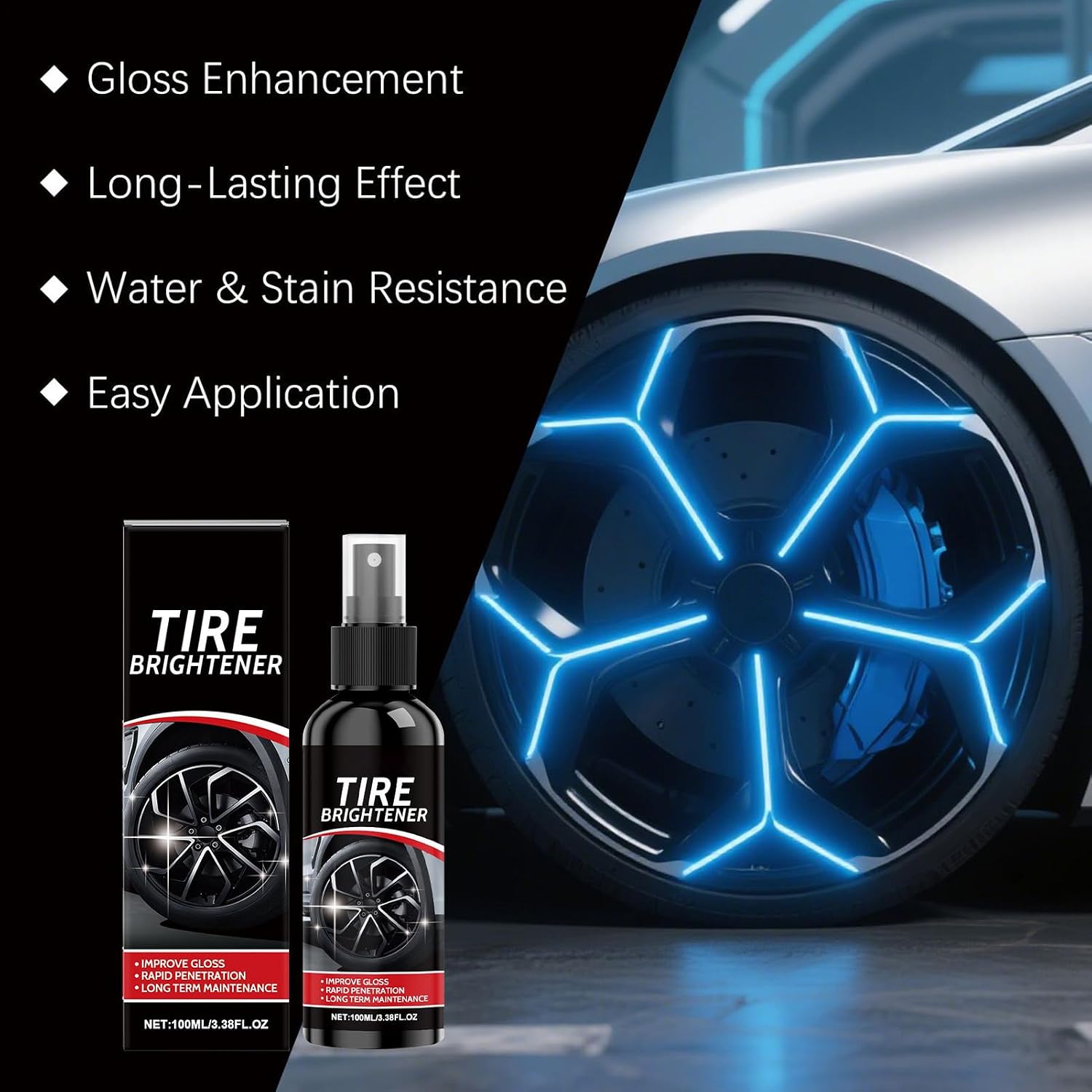 Wheel Shine | 100ml Tyre Dressing | Car Tire Shine Spray - for Protection Blackening Long-Lasting Bright Luster Looking Like New Motorcycle Rv