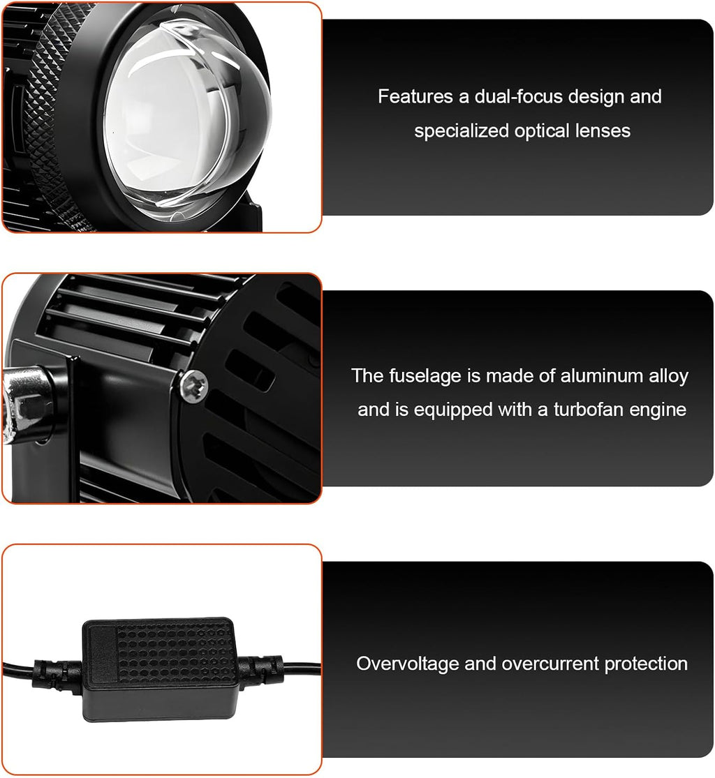 2 PCS Motorcycle LED Driving Fog Lights, 15W LED Pods Projector Lights High Low Beam Auxiliary Spotlight, 12-80V 2000 Lumens Headlights Fog Lamps for Motorcycles ATVs UTVs