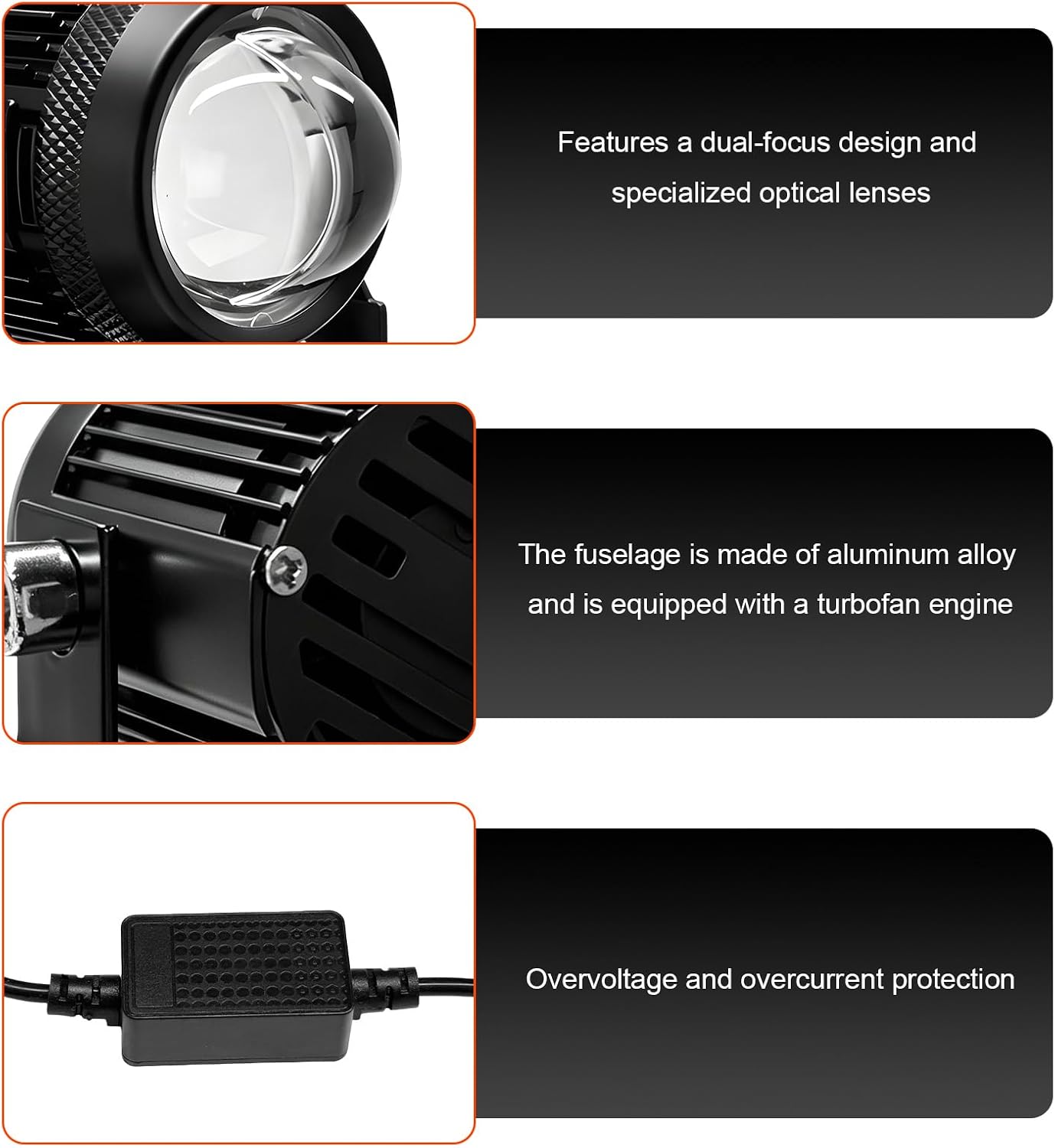 2 PCS Motorcycle LED Driving Fog Lights, 15W LED Pods Projector Lights High Low Beam Auxiliary Spotlight, 12-80V 2000 Lumens Headlights Fog Lamps for Motorcycles ATVs UTVs