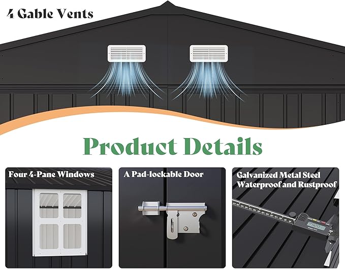 AMERLIFE 13.2x21x8 FT Outdoor Metal Garage Shed, Extra Large Storage Shed - Image 6