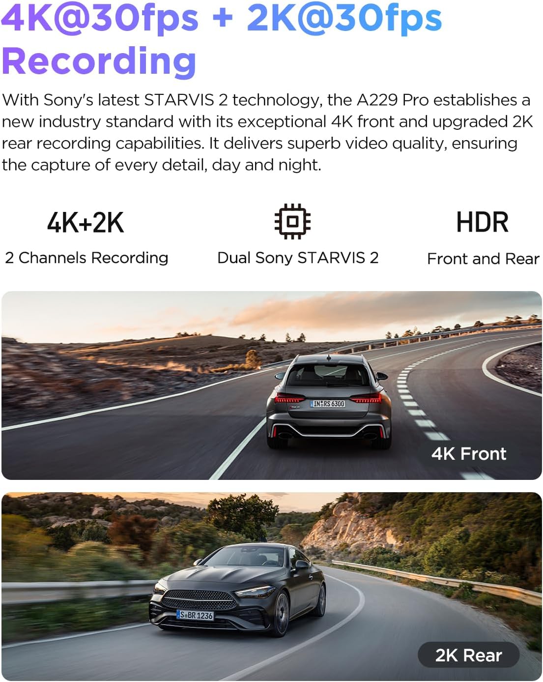 viofo a229 pro 4k hdr dash cam front shown in use