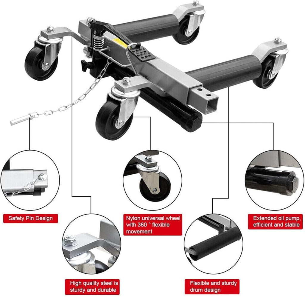 Car Moving Dolly 4T Hydraulic Wheel Go Jack Set Vehicle 1500LB Move Position Mover Tool