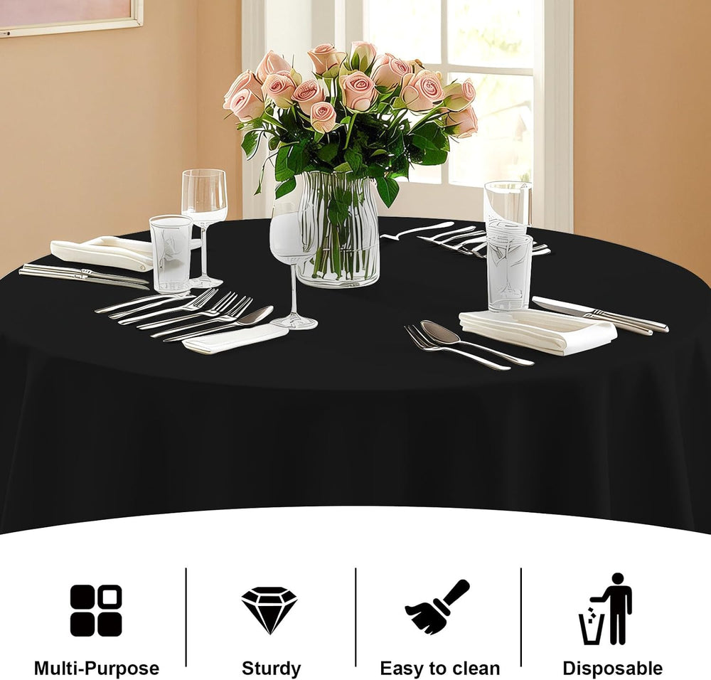 12 Pack Black Plastic Tablecloth 120 Inch Round Disposable Table Cloth, Water...