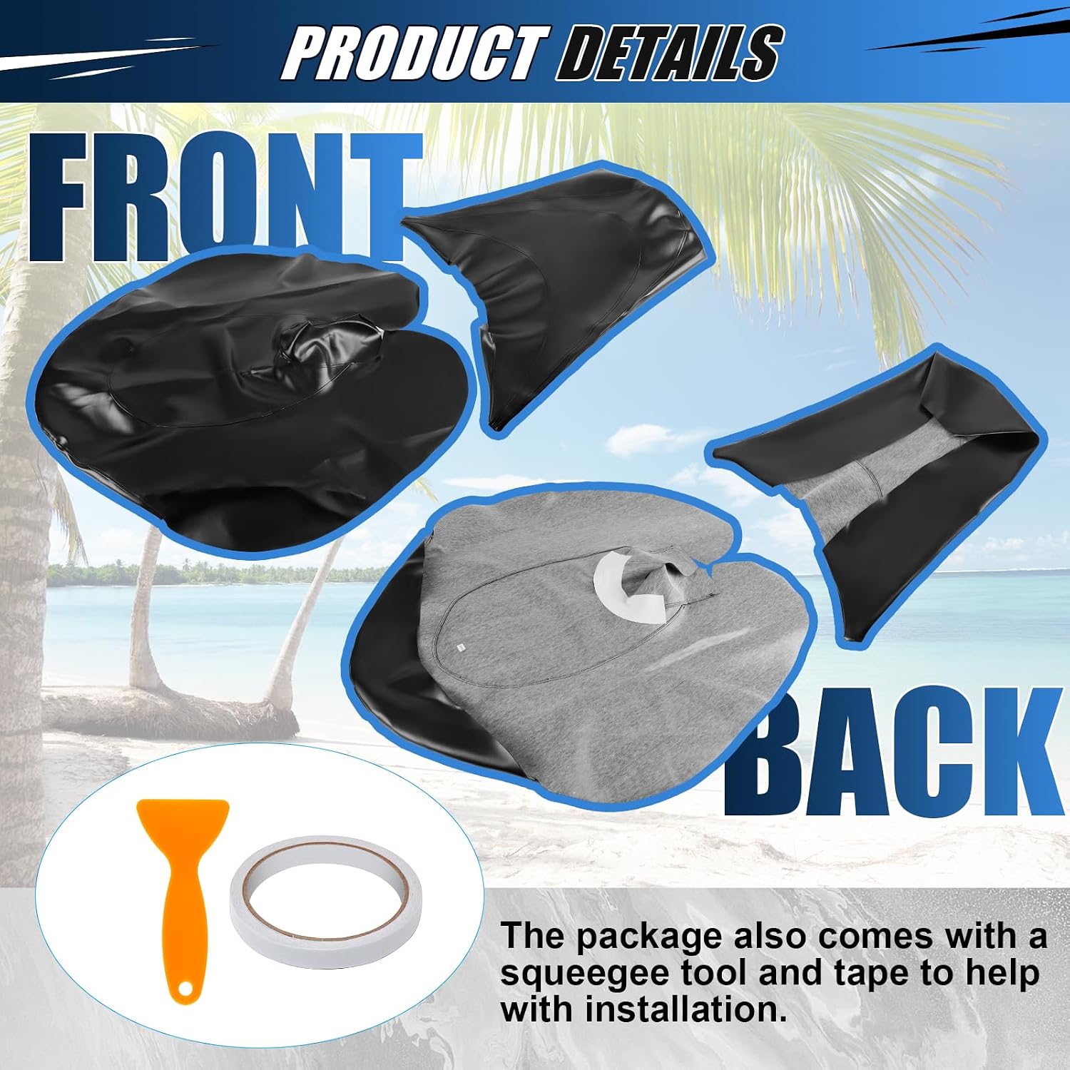 Seat Cover Replacement for SeaDoo 2002-2009 GTX 4-Tec, SC, LTD/RXT, RXT-X 215 255 / Wake 155 215 / GTX DI, High-Elasticity Black PU Leather, with Staple Remover & Installation Accessories