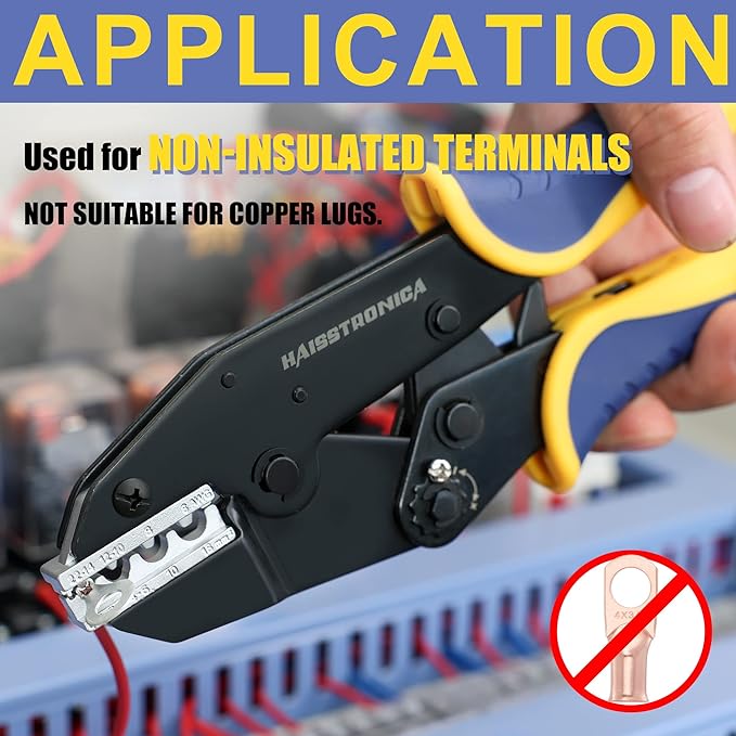 haisstronica Crimping Tool for Non-Insulated Terminal, AWG 22-6 Ratchet Wire - Image 5