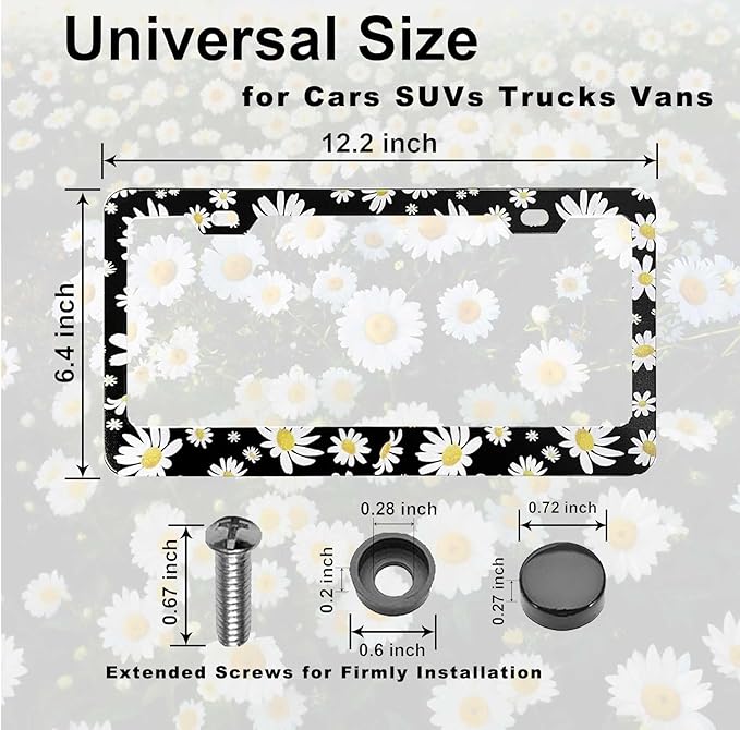 2 Pack Universal Daisy Floral License Plate Frame - Image 4