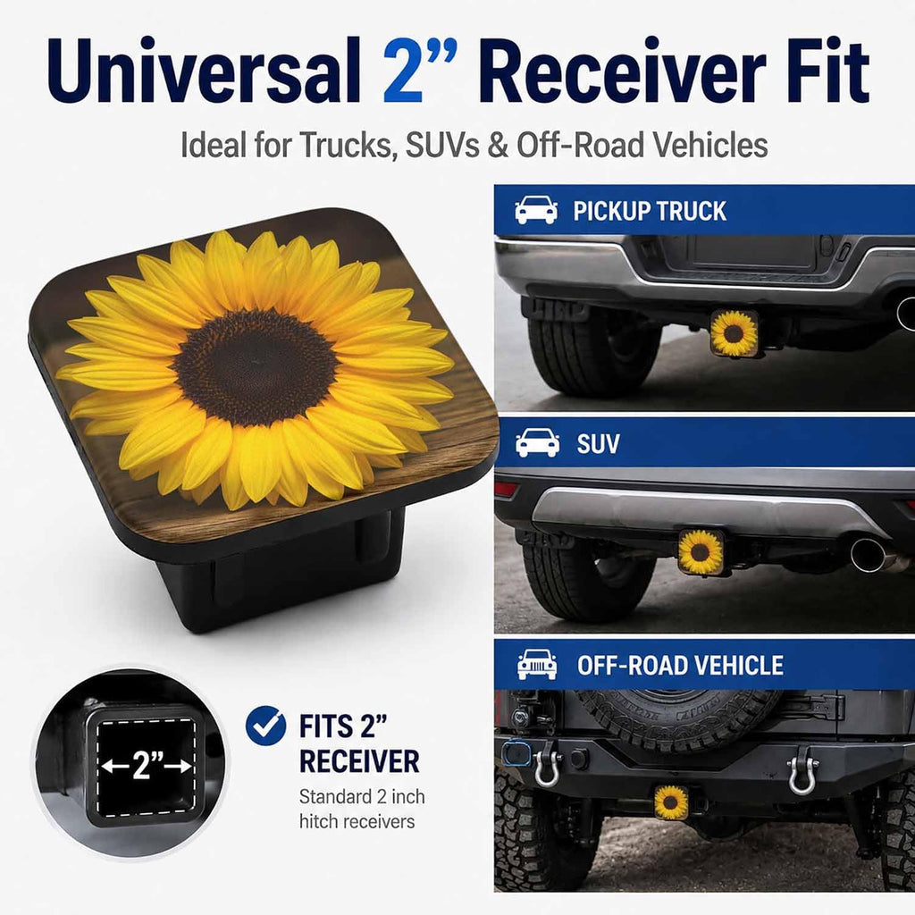 Trailer Hitch Covers Yellow Sunflower Heavy Duty 2 Inch Hitch Cover for Weather Protection, Rubber Hitch Receiver Cover Plug Cap for Trucks SUVs and Off-Road Vehicles
