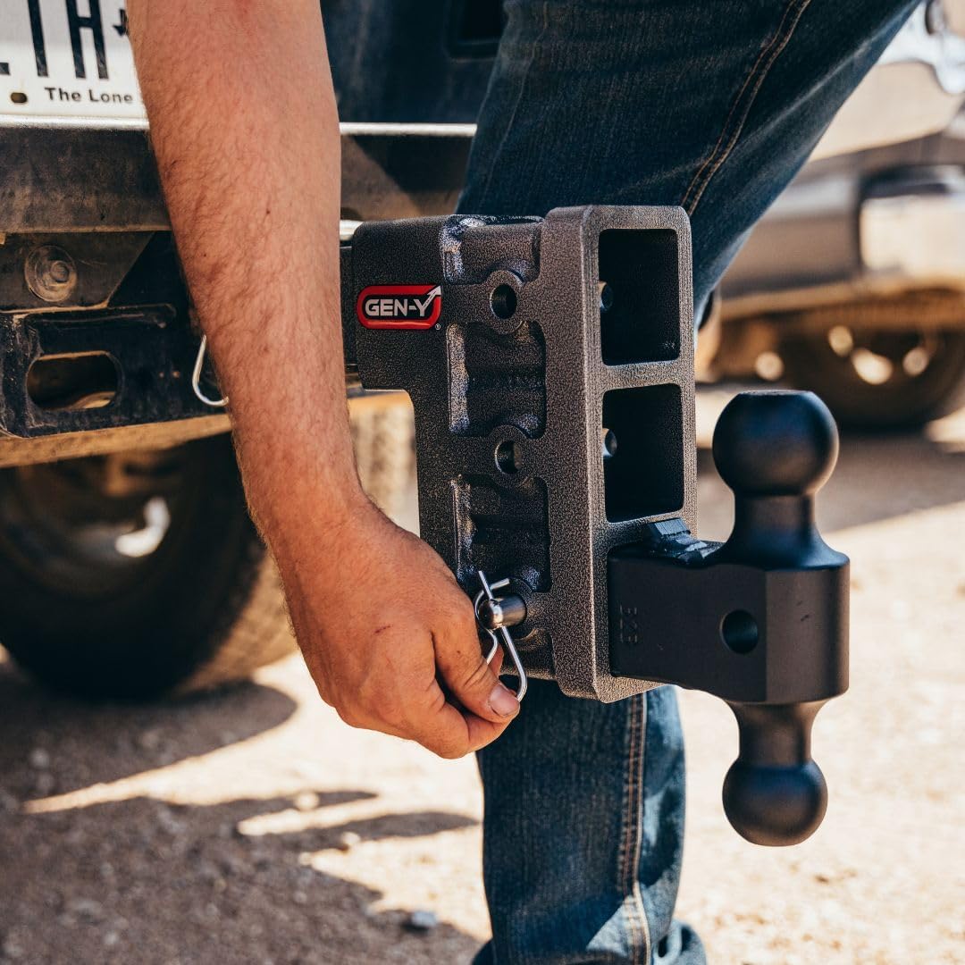 GEN-Y Hitch Tow Hitch with Dual-Ball Mount for 2" Receiver - 5" Drop/Rise with 3 Adjustable Positions, 16,000 lbs Towing Capacity, 2,000 lbs Tongue Weight, Silver