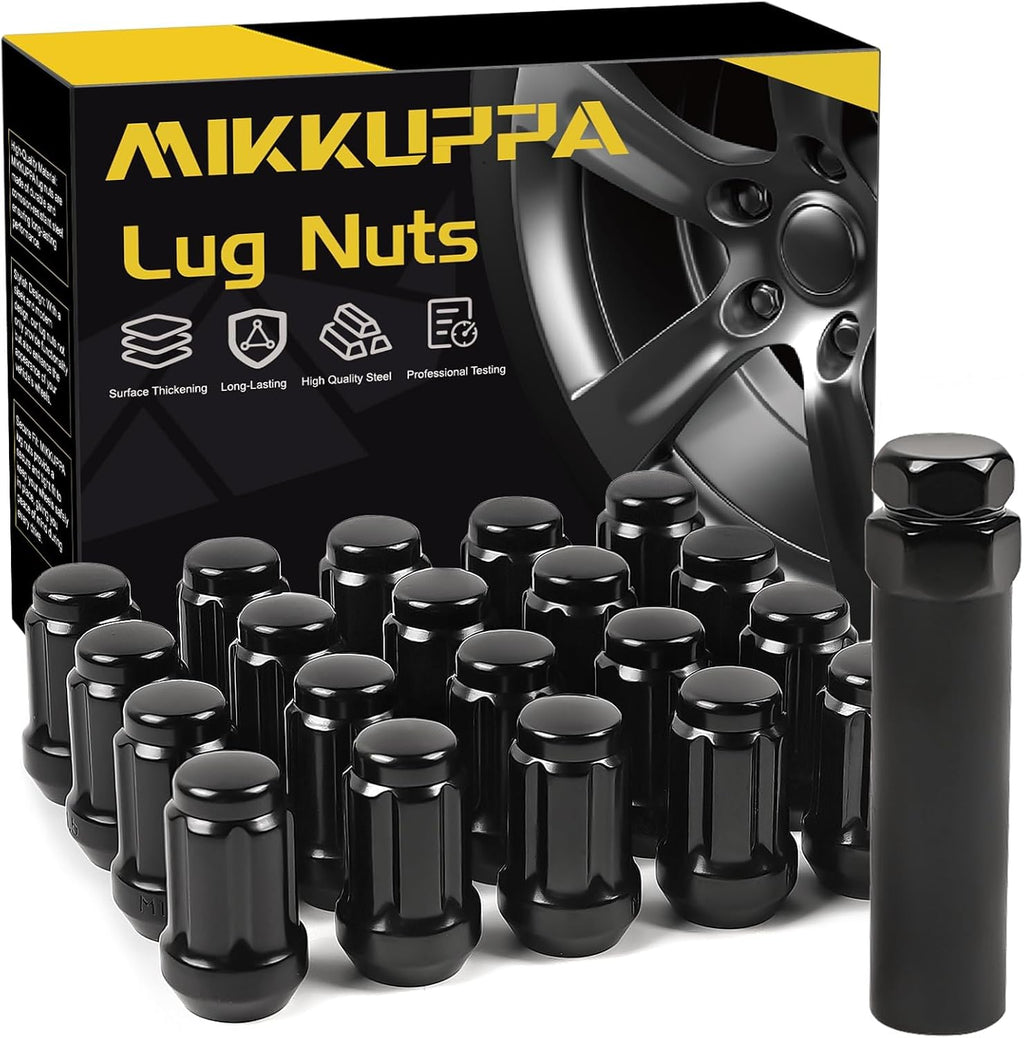 MIKKUPPA M12x1.5 Spline Lug Nuts - Replacement for 2006-2024 Honda Civic, 2003-2024 Accord, 1997-2024 CRV, 1983-2023 Toyota Camry, 1996-2023 RAV4 Aftermarket Wheel - Black 20pcs Closed End Lug Nuts