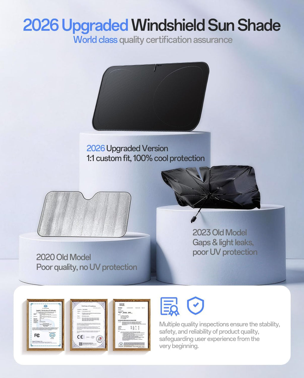 Windshield Sun Shade for Tesla Model Y 2020-2026 (Include Juniper), 100% UV Block & Heat Insulation, Custom Fit Sunshade, Foldable Car Sunshade with Storage Bag, Protect Interior Accessories