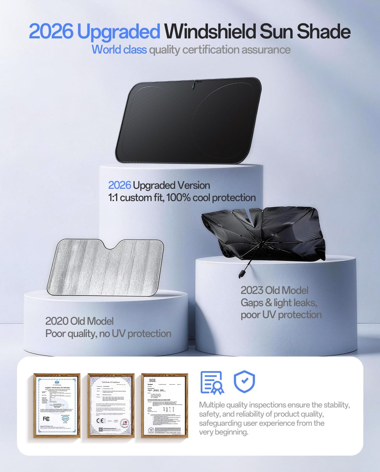Windshield Sun Shade for Tesla Model Y 2020-2026 (Include Juniper), 100% UV Block & Heat Insulation, Custom Fit Sunshade, Foldable Car Sunshade with Storage Bag, Protect Interior Accessories