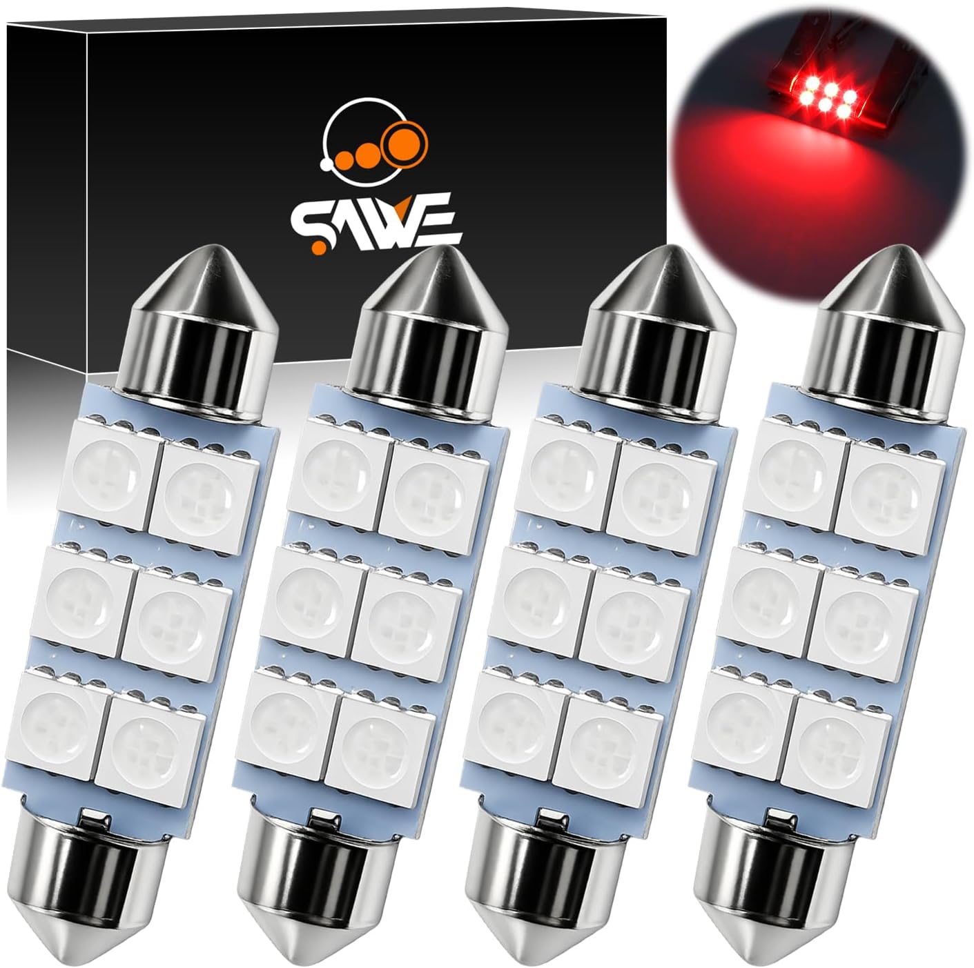 578 Led Bulb 42mm 41mm 211-2 212-2 Red Dome Map Interior Light 4Pcs | Canbus Error Free 12v Replacement for Interior Car Door Step Trunk Footwell Festoon Lamp 569 6411 6418 6451 5050 6-smd