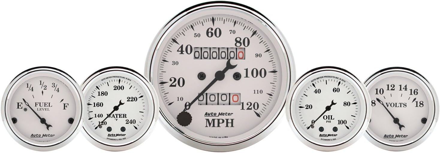 Auto Meter 1611 Old TYME White 5 Fuel/Oil/Speedo/Volt/Water Gauge Set