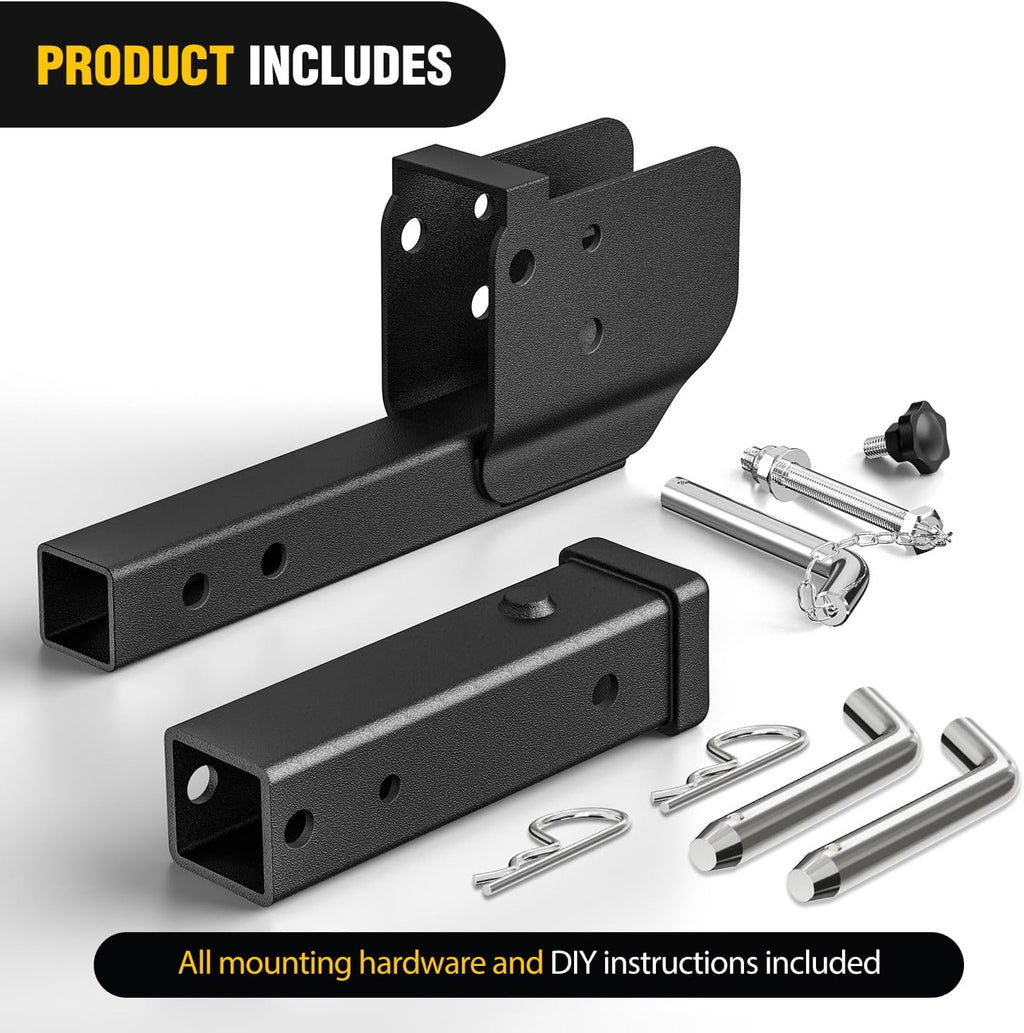 Nilight Trailer Hitch Folding Extender Mount Shank 16.54" Compatible with Wheelchair Cargo Carrier Adapter for 2 Inch Receiver Trailer Hitch 500lbs Black Powder Coated