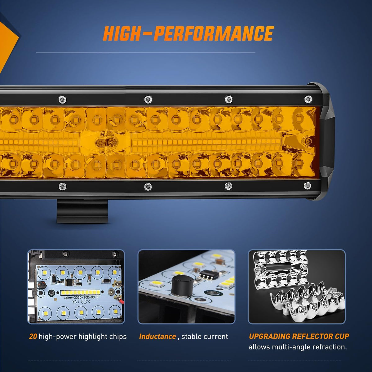 nilight led light bar 12 inch amber 300w showing dimensions
