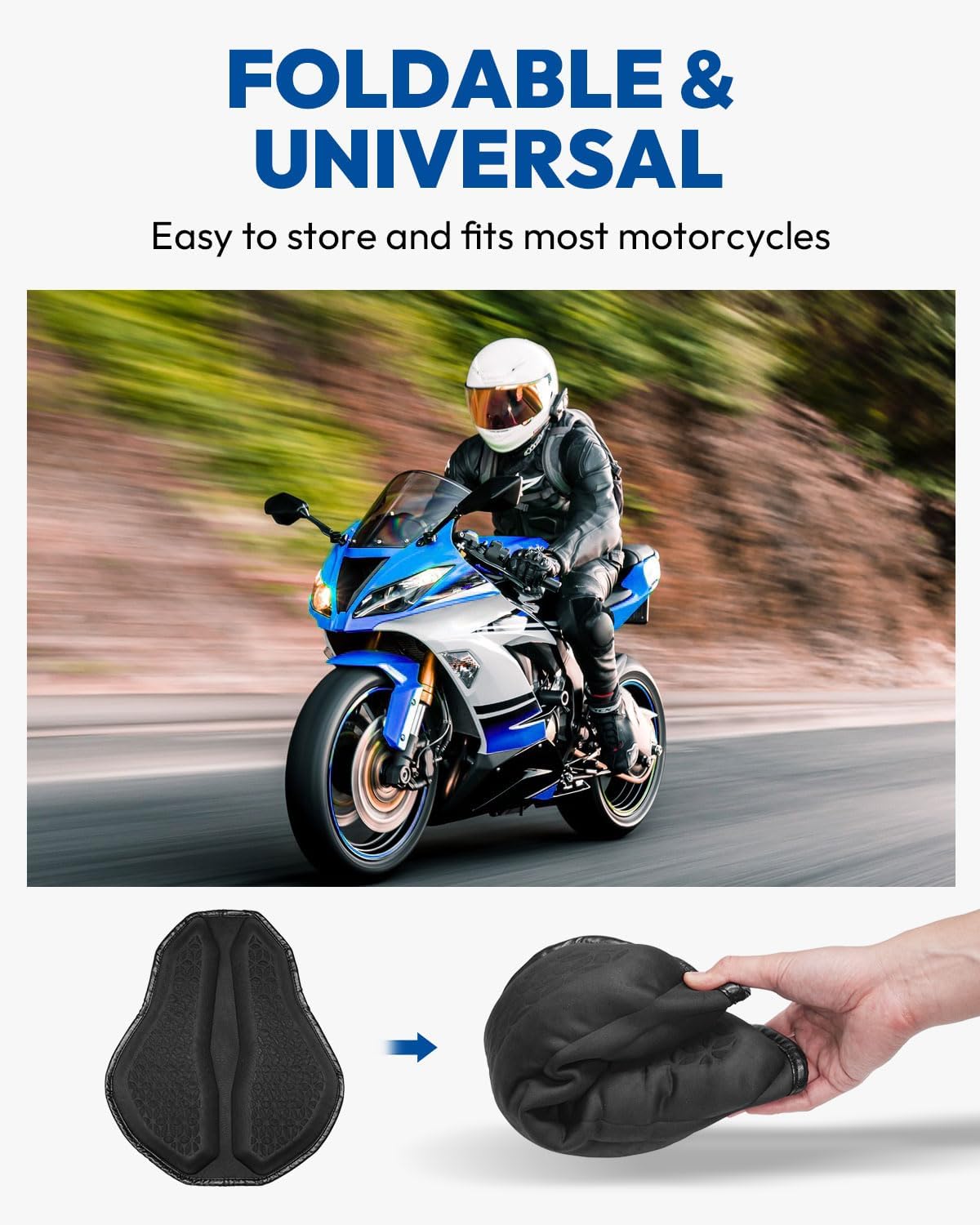 Motorcycle Seat Cushion, Universal Motorcycle Gel Seat Pad, Large 3D-Honeycomb Structure Shake Rider Cushion TPE Shock Absorption and Breathable for Long Rides