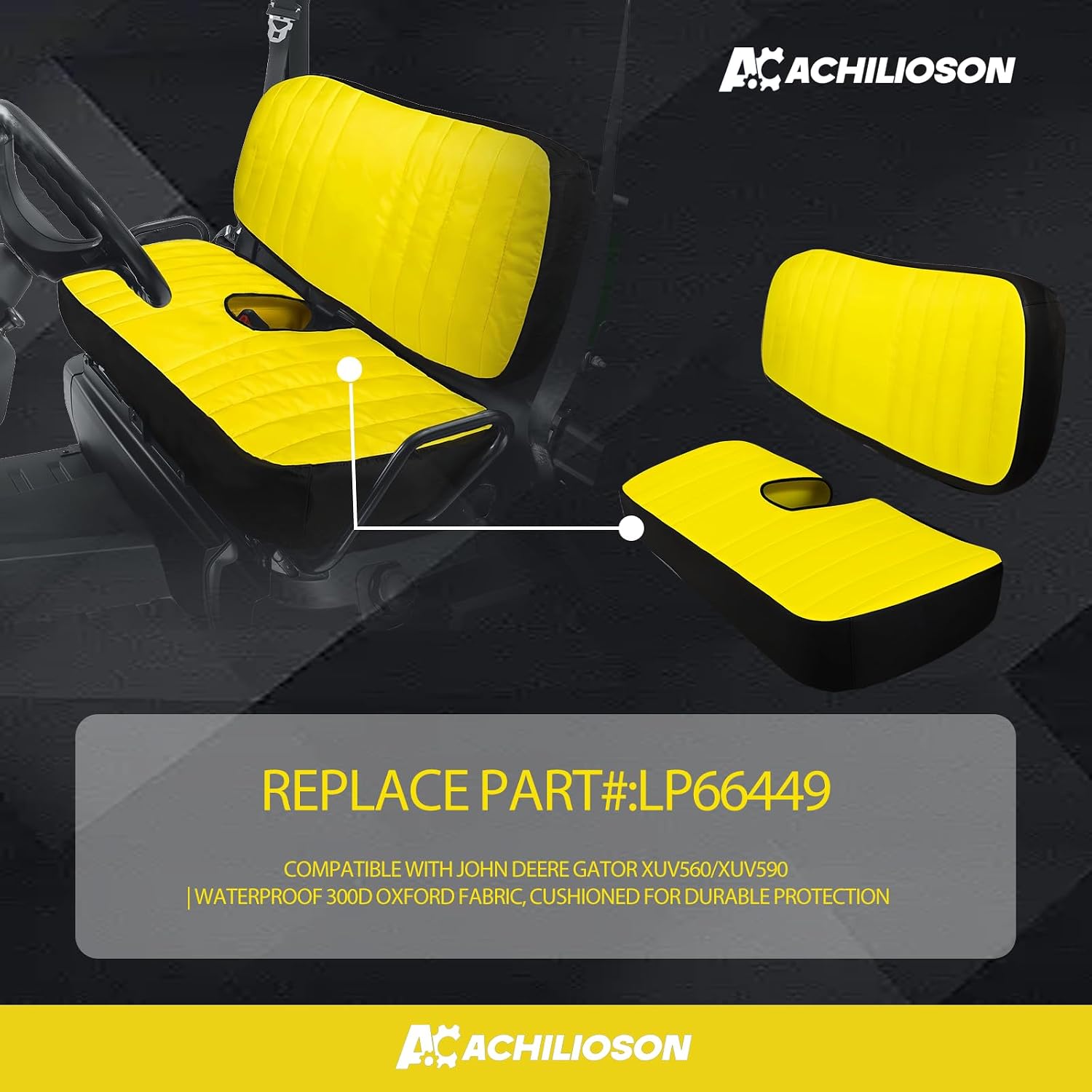 LP66449 Mid-Size Bench Seat Cover, Compatible with John Deere Gator XUV560/XUV590 | Waterproof 300D Oxford Fabric, Cushioned for Durable Protection