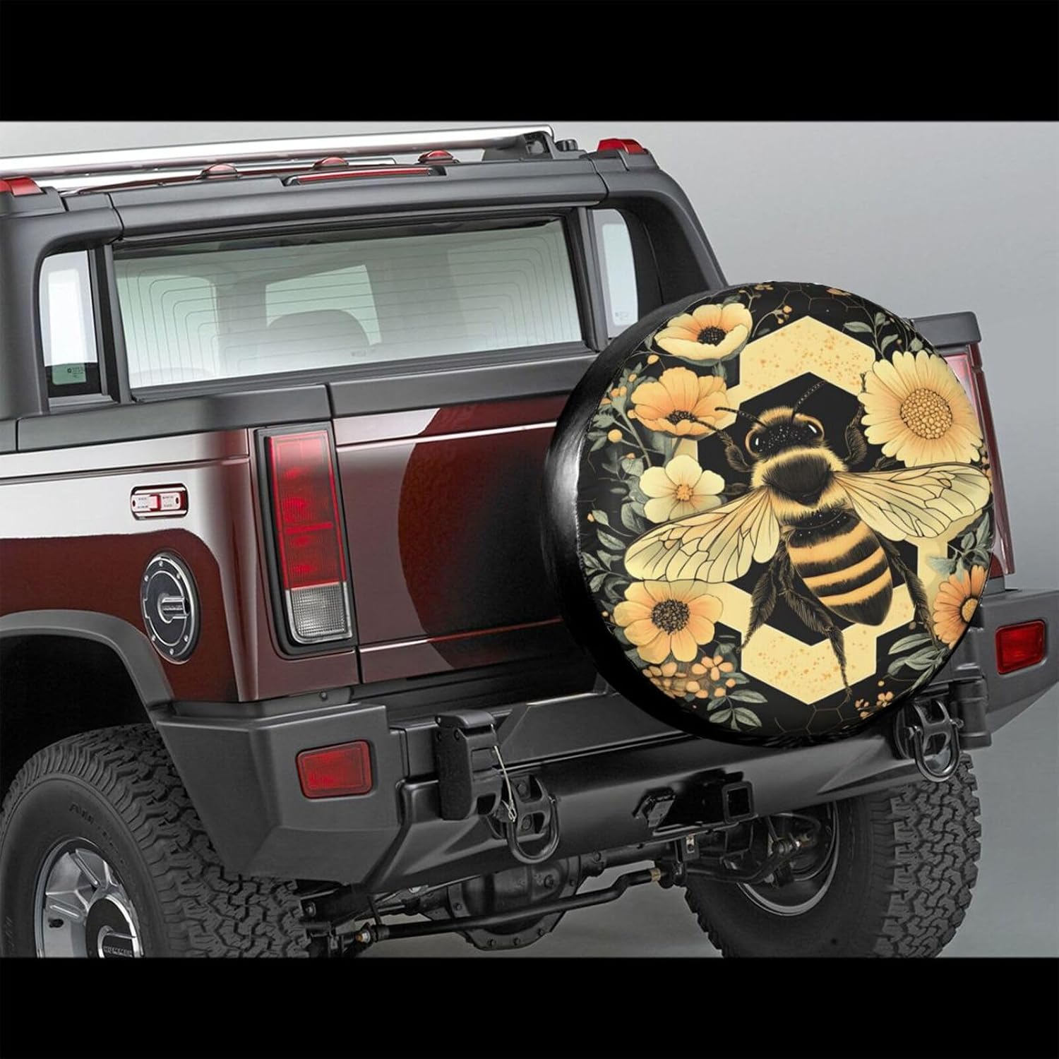 Tire Cover Waterproof for Jeep Trailer SUV Truck Rv – Honey Bee Flowers Hexagons 15 Inch Universal Spare Wheel Covers for Sun Rain Snow Uv Protection, Dust-Proof Tire Protectors
