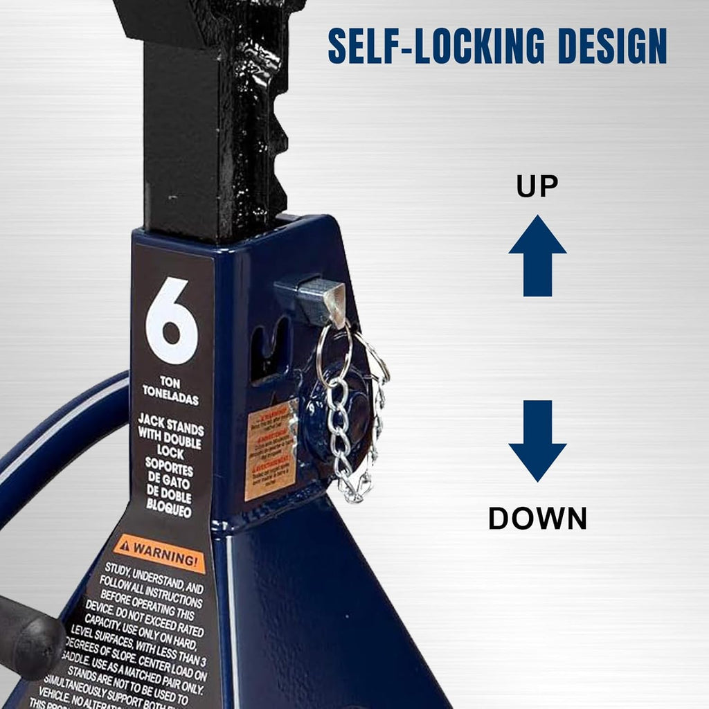 TCE 6 Ton (12,000 LBs) Capacity Double Locking Steel Jack Stands, 2 Pack, Blue, AT46002AU