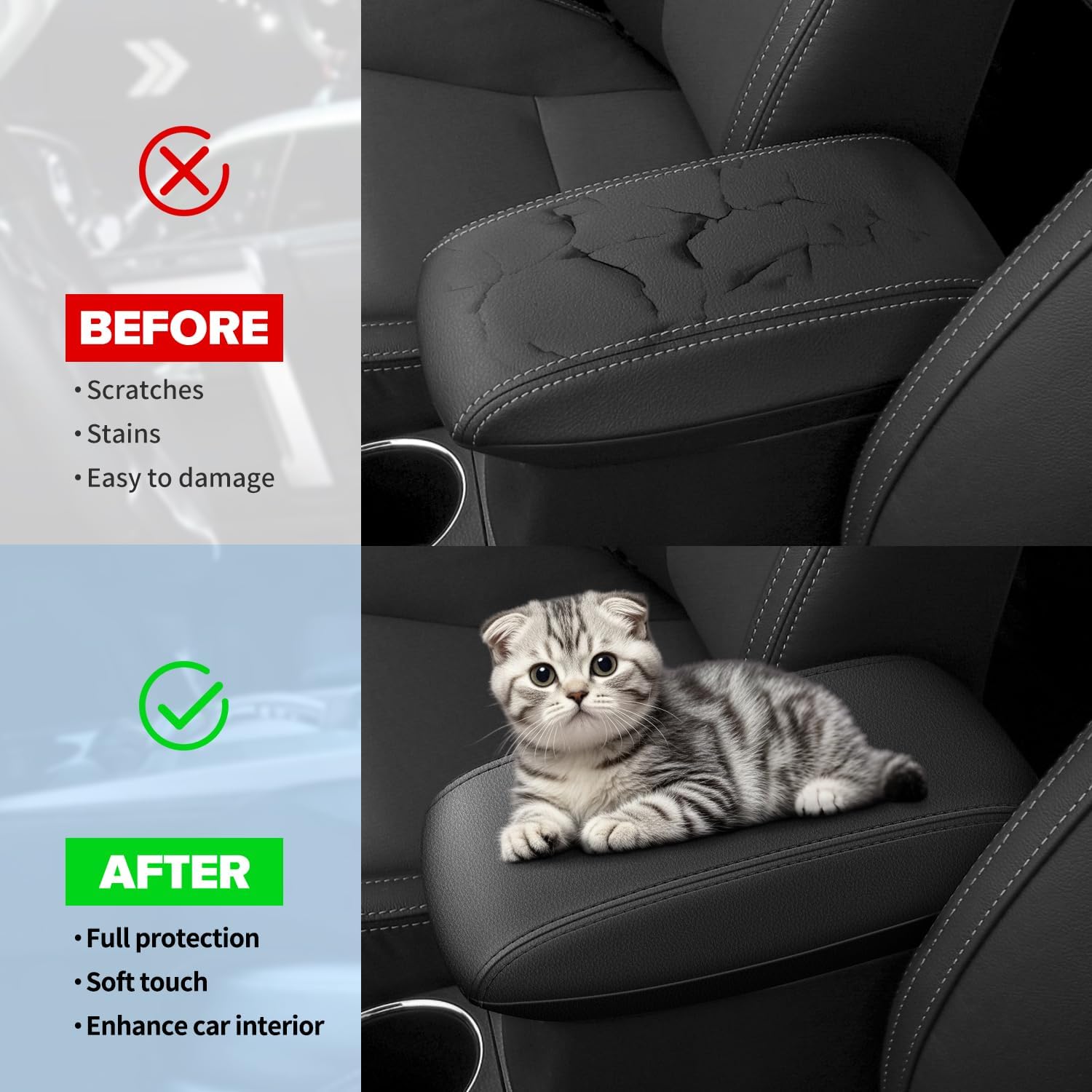 Center Console Armrest Cover Compatible with Toyota Corolla 2014-2019 Accessories, Premium Leather Arm Rest Cover Pad, Car Middle Console Cover (Black)