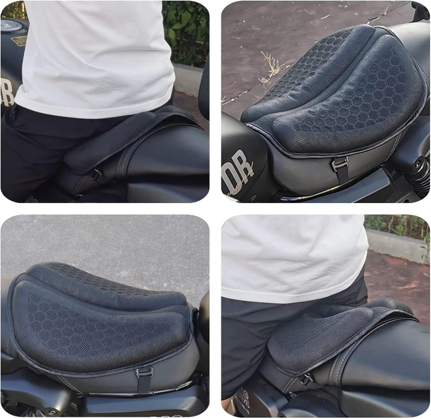 Shake Rider Cushion - Motorcycle Gel Seat Pad, 3D-Honeycomb, Shock Absorption Not Stuffy, Protecting Sensitive Areas, Relief No More Tailbone Soreness, Ride 3X Longer, Discomfort on Long Rides (1Pcs)