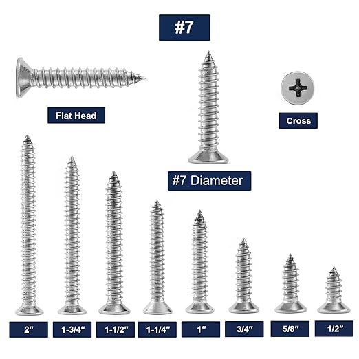 #7 x 1-3/4" Wood Screw 100Pcs 18-8 Stainless Steel Screws Flat Head Phillips - Image 3