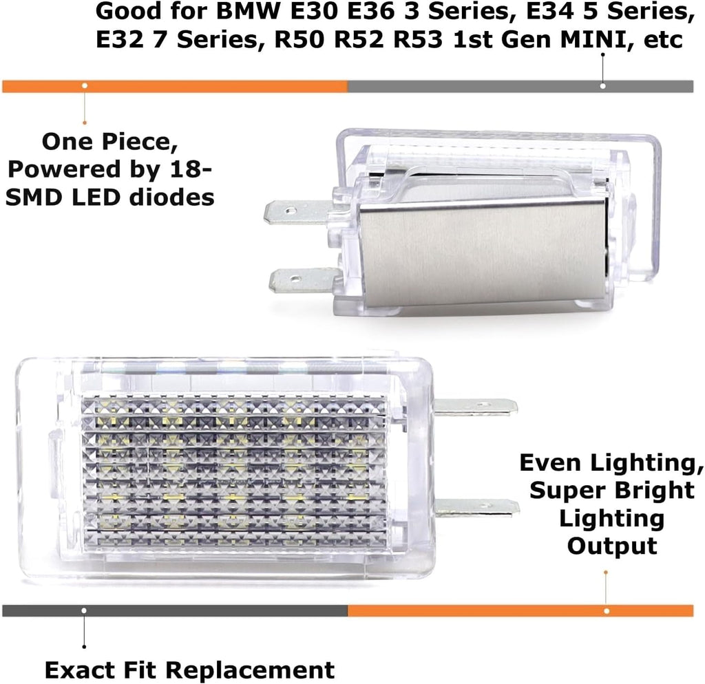iJDMTOY Super Bright 2W High Power Xenon White Full LED Luggage, Glove Box, Cargo Area Light Assembly Compatible With BMW E30 E36 3 Series, E34 5 Series MINI R50 R52 R53, etc