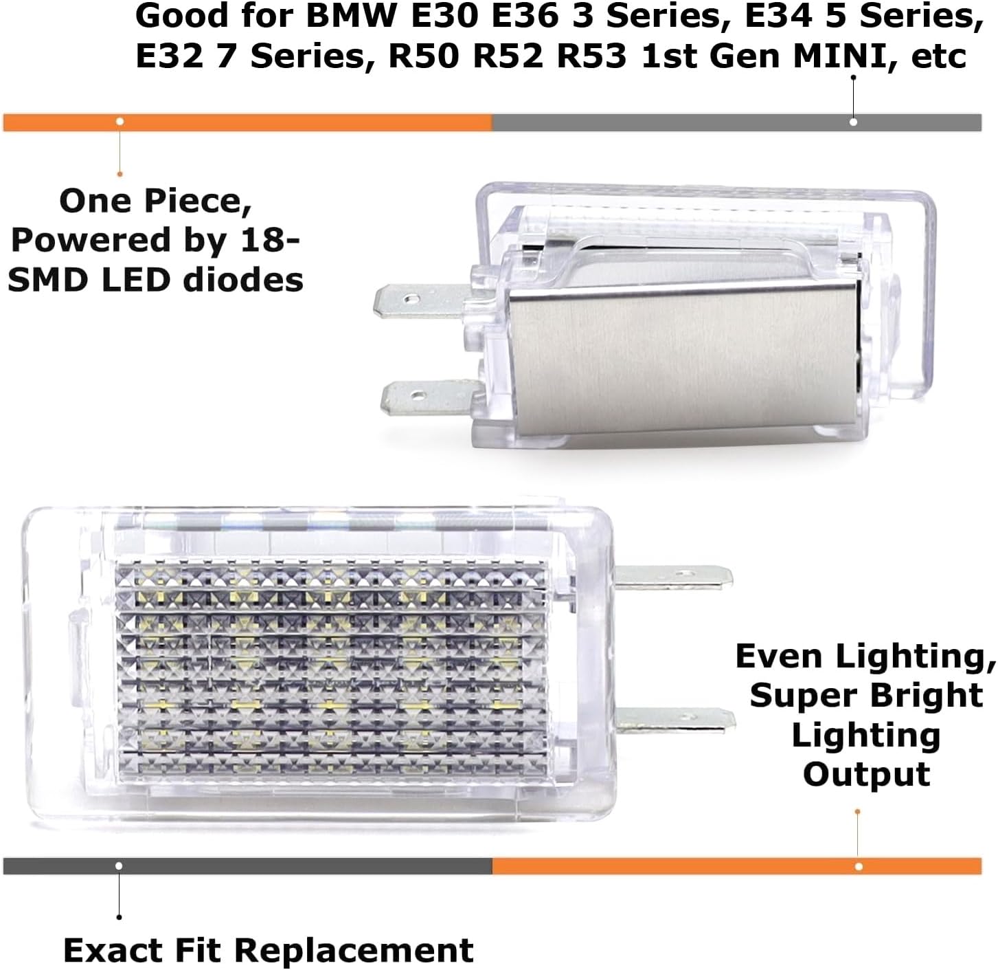 iJDMTOY Super Bright 2W High Power Xenon White Full LED Luggage, Glove Box, Cargo Area Light Assembly Compatible With BMW E30 E36 3 Series, E34 5 Series MINI R50 R52 R53, etc