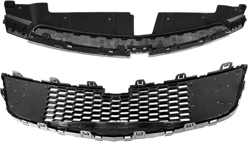 PartsFlow 2PCS Front Bumper Grille Upper And Lower Grill Black With Chrome For 2011 2012 2013 2014 Chevrolet Chevy Cruze
