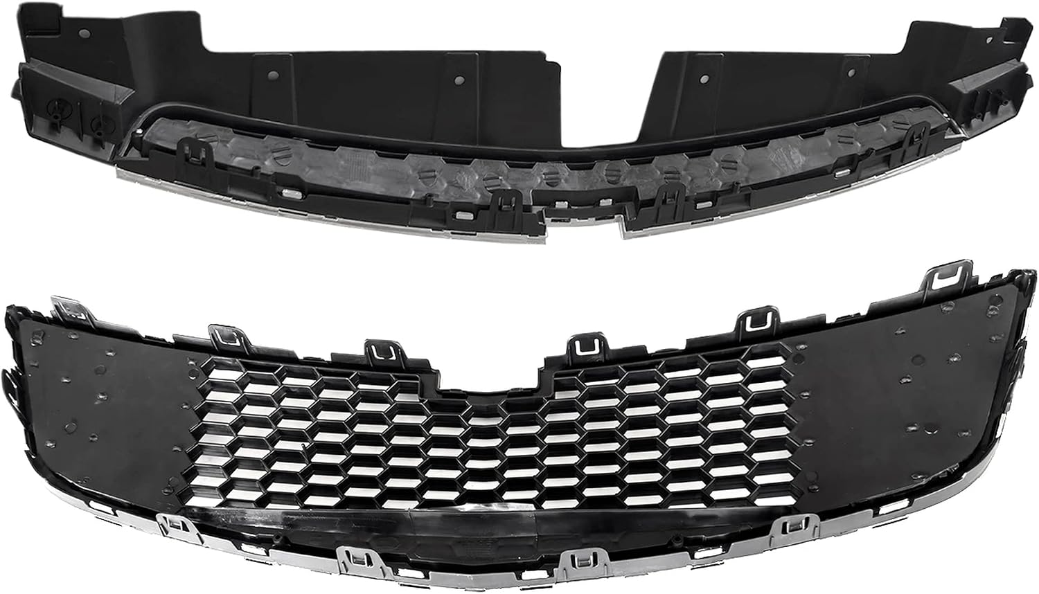 PartsFlow 2PCS Front Bumper Grille Upper And Lower Grill Black With Chrome For 2011 2012 2013 2014 Chevrolet Chevy Cruze