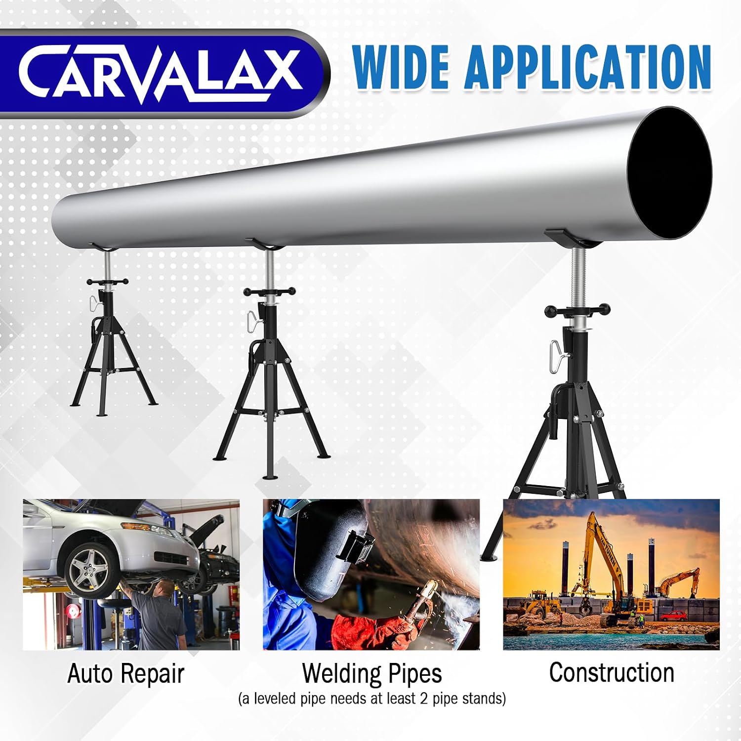 CARVALAX V-Head Pipe Jack Stands, Adjustable Pipe Stand for Welding | 28"-52" Adjustable Height, Fits 1/2" - 12" Pipe Capacity, 2500LB Load Capacity, w/Portable Folding Legs