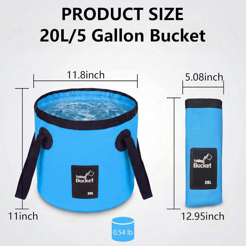 5 Gallon Collapsible Bucket with Handle, Foldable Water Bucket for Car Wash, Camping, Fishing & Beach, Portable Water Storage Container for Car Cleaning(20L-Blue)