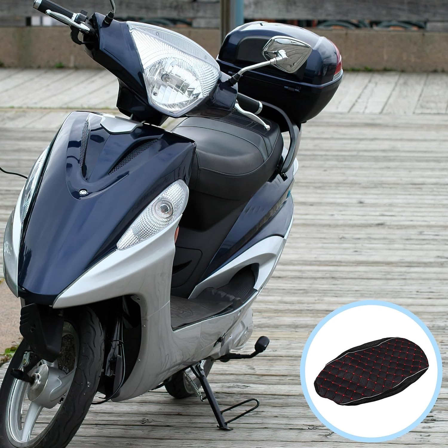 Motorcycle Seat Cover Cushion Breathable Anti-Slip Mesh Fabric Large Red Grid Pattern Sunscreen Protector for Scooter and Moped All-Season Electromobile Seat Pad