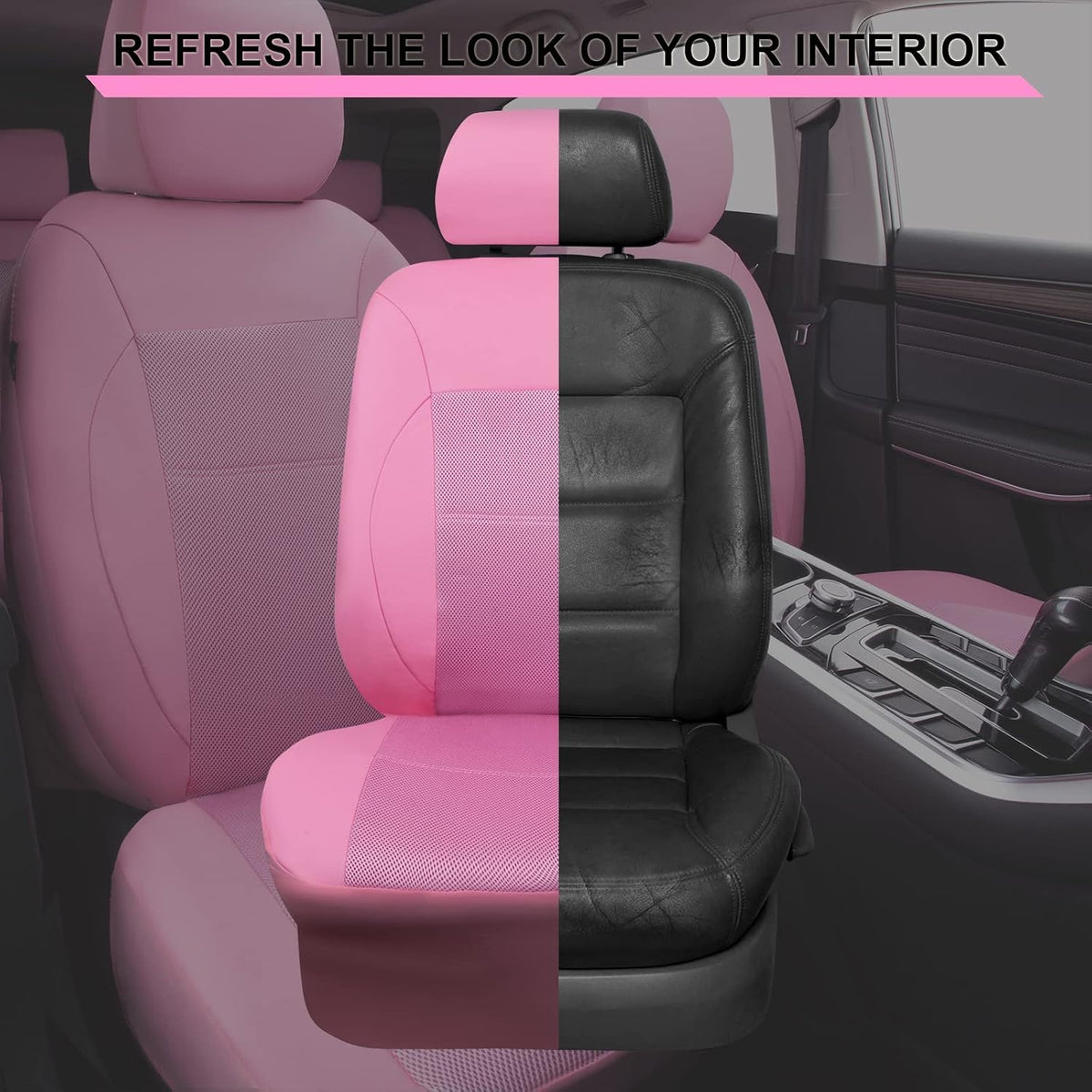 car pass pink leather seat cover automotive breathable showing dimensions