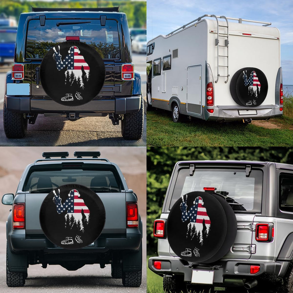 Rv Spare Tire Cover Wheel Bigfoot Flag Mountain Tire Covers Wheel Protectors Universal Fit for Camper RV SUV Truck Travel Trailer Accessories Waterproof Cover 14 inch for Diameter 25-27in