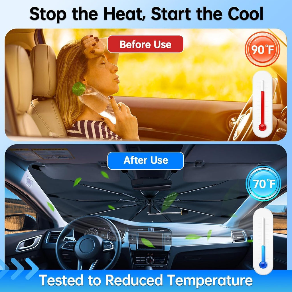 Windshield Sun Shade Umbrella for Hyundai Santa fe 2019-2025, Foldable Car Sunshade for Front Window, Highly Reflective Auto Sun Shield Visor for UV Protection, Keep Car Cool Accessories