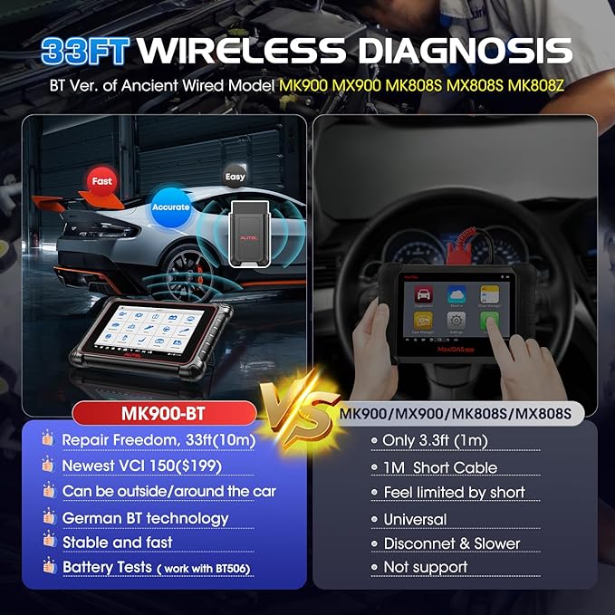 Autel Scanner MaxiCOM MK900BT: 2025 8in MK900-BT Bidirectional Scan Tool