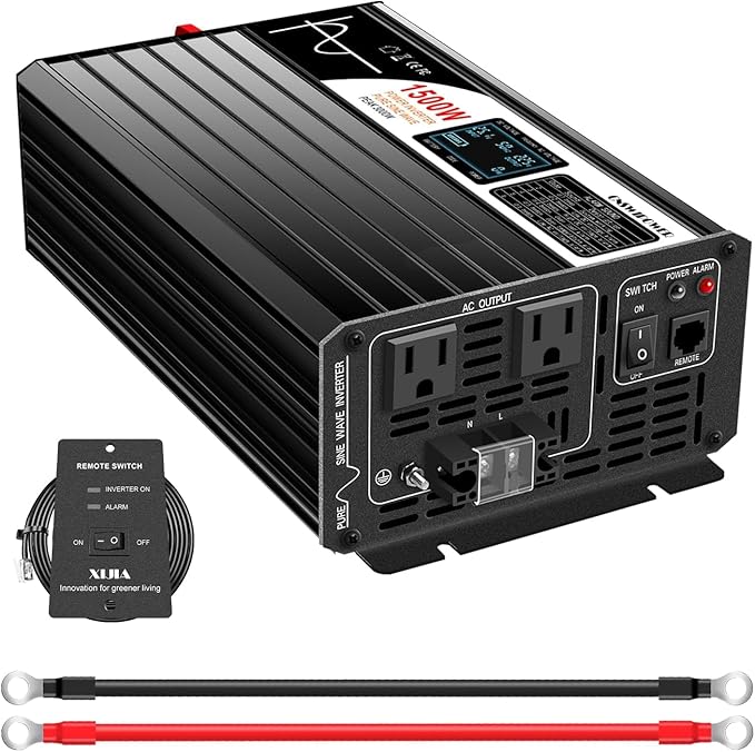 Xijia 1500W Pure Sine Wave LCD-Display DC 24V Inverter AC 120V 60HZ Solar by XIJIA