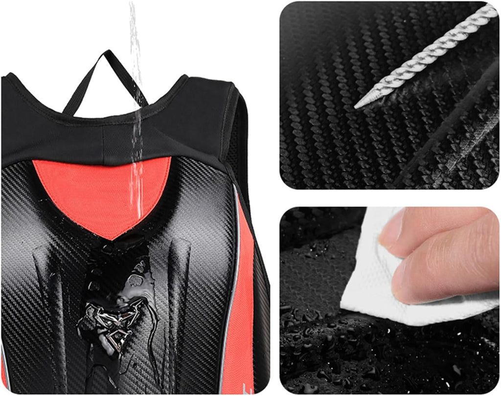 Motorcycle Backpack Waterproof Large Capacity Carbon Fiber Rider Backpack Hard Shell Reflective Motorbike Travel Suitcase Light Version (Black)