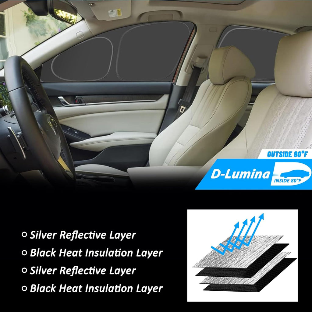 D-Lumina Windshield Sun Shade for Fo-rd F-150 2015-2020 F150 Accessories (Not for 1 Door), Front and Side Window Shades Sun Visor Protector Block UV Ray Heat, Foldable 2 Layers 210T Material Pack of 5