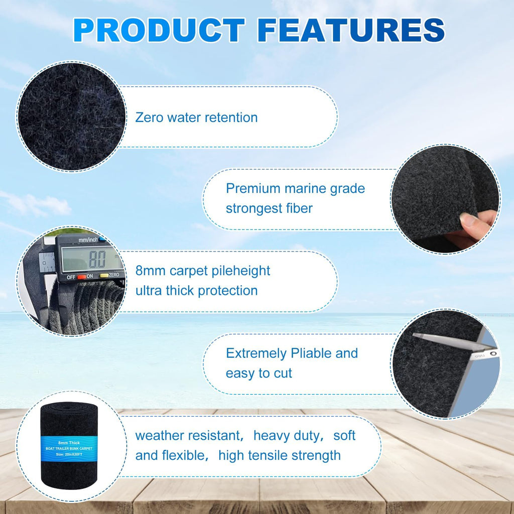 20inchx20FT- 25oz,Thicken Boat Trailer bunk Carpet, Marine Carpet Built for Unrivaled Durability and Heavy-Duty,Accessories Parts Replacement Padding for Outdoor (20inchx20FT)