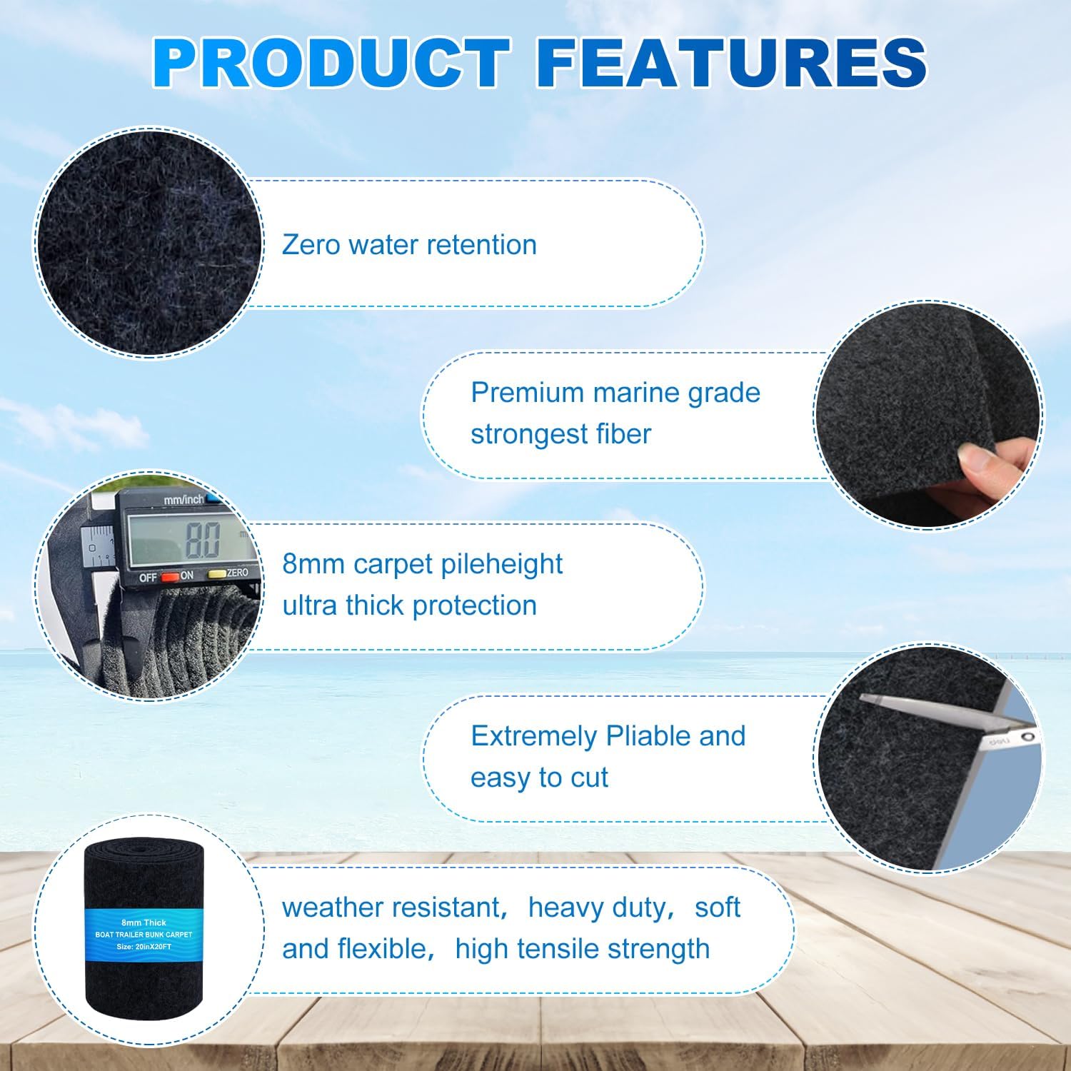 20inchx20FT- 25oz,Thicken Boat Trailer bunk Carpet, Marine Carpet Built for Unrivaled Durability and Heavy-Duty,Accessories Parts Replacement Padding for Outdoor (20inchx20FT)
