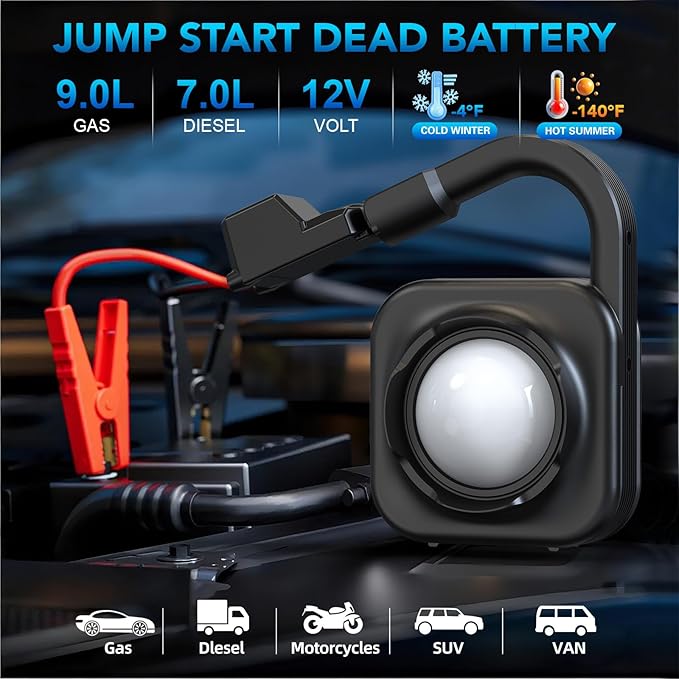 Portable Car Jump Starter with Camp Light, 2000A Peak, Ultrasafe 12V Battery - Image 3